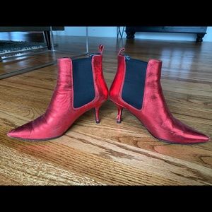 Annie Bing’s Stevie kitten heel red booties
